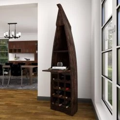 12-Bottle Brown Boat Standing Wine Rack with Foldable Tray by Litton Lane -Outlet Litton Lane Store stained wood litton lane wine racks 37725 4f 1000