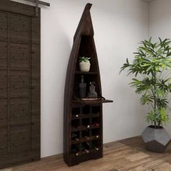 12-Bottle Brown Boat Standing Wine Rack with Foldable Tray by Litton Lane -Outlet Litton Lane Store stained wood litton lane wine racks 37725 c3 1000