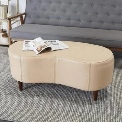 Tan Upholstered Curved Bench 18 in. x 43 in. x 20 in. by Litton Lane -Outlet Litton Lane Store tan litton lane bedroom benches 043080 31 1000