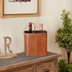 4-Bottle Tan Leather Modern Wine Holder by Litton Lane -Outlet Litton Lane Store tan litton lane wine racks 041339 31 1000