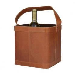 4-Bottle Tan Leather Modern Wine Holder by Litton Lane -Outlet Litton Lane Store tan litton lane wine racks 041339 40 1000