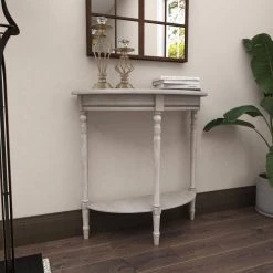32 in. Light Brown Half Moon Wood Traditional Console Table by Litton Lane -Outlet Litton Lane Store taupe litton lane console tables 96329 4f 1000