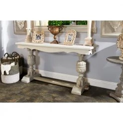 59 in. White Rectangle Wood Traditional Console Table by Litton Lane -Outlet Litton Lane Store textured white litton lane console tables 91129 31 1000