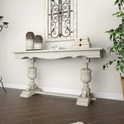 59 in. White Rectangle Wood Traditional Console Table by Litton Lane -Outlet Litton Lane Store textured white litton lane console tables 91129 77 1000