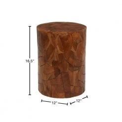 12 in. Brown Round Wood Handmade End Table with Mosaic Wood Chip Design by Litton Lane -Outlet Litton Lane Store walnut brown litton lane end side tables 041169 40 1000