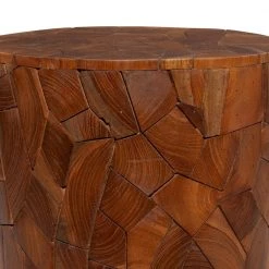 12 in. Brown Round Wood Handmade End Table with Mosaic Wood Chip Design by Litton Lane -Outlet Litton Lane Store walnut brown litton lane end side tables 041169 44 1000
