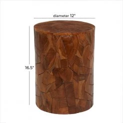 12 in. Brown Round Wood Handmade End Table with Mosaic Wood Chip Design by Litton Lane -Outlet Litton Lane Store walnut brown litton lane end side tables 041169 76 1000