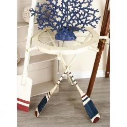 23 in. White Round Glass Ship Wheel Top End Table with Oar Shaped Legs by Litton Lane 23 23 in. White Round Glass Ship Wheel Top End Table with Oar Shaped Legs by Litton Lane -Outlet Litton Lane Store white blue litton lane end side tables 84224 31 1000
