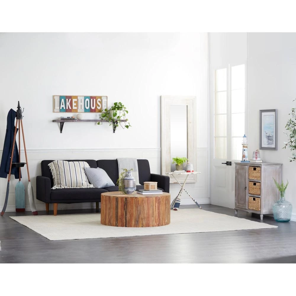 23 in. White Round Glass Ship Wheel Top End Table with Oar Shaped Legs by Litton Lane 6 23 in. White Round Glass Ship Wheel Top End Table with Oar Shaped Legs by Litton Lane - Image 4