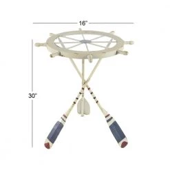 23 in. White Round Glass Ship Wheel Top End Table with Oar Shaped Legs by Litton Lane 17 23 in. White Round Glass Ship Wheel Top End Table with Oar Shaped Legs by Litton Lane -Outlet Litton Lane Store white blue litton lane end side tables 84224 c3 1000