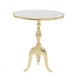 12 in. Gold Round Marble End Table by Litton Lane