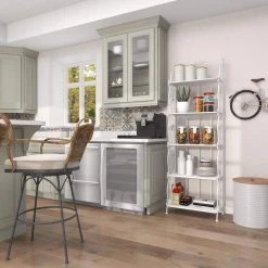 White Indoor Outdoor Tall Folding 5 Shelf Scroll Bakers Rack by Litton Lane -Outlet Litton Lane Store white litton lane baker s racks 040852 1f 1000