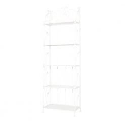 White Indoor Outdoor Tall Folding 5 Shelf Scroll Bakers Rack by Litton Lane