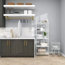 White Indoor Outdoor Tall Folding 5 Shelf Scroll Bakers Rack by Litton Lane -Outlet Litton Lane Store white litton lane baker s racks 040852 76 1000