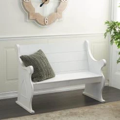 White Storage Bench with Scrolled Armrests 36 in. X 50 in. X 24 in. by Litton Lane -Outlet Litton Lane Store white litton lane bar stools 22693 31 1000