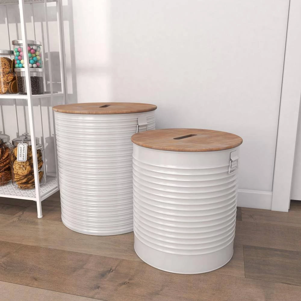 16 in. White 18 in. H Cylinder Metal Accent Table with 2-Pieces by Litton Lane 6 16 in. White 18 in. H Cylinder Metal Accent Table with 2-Pieces by Litton Lane - Image 4