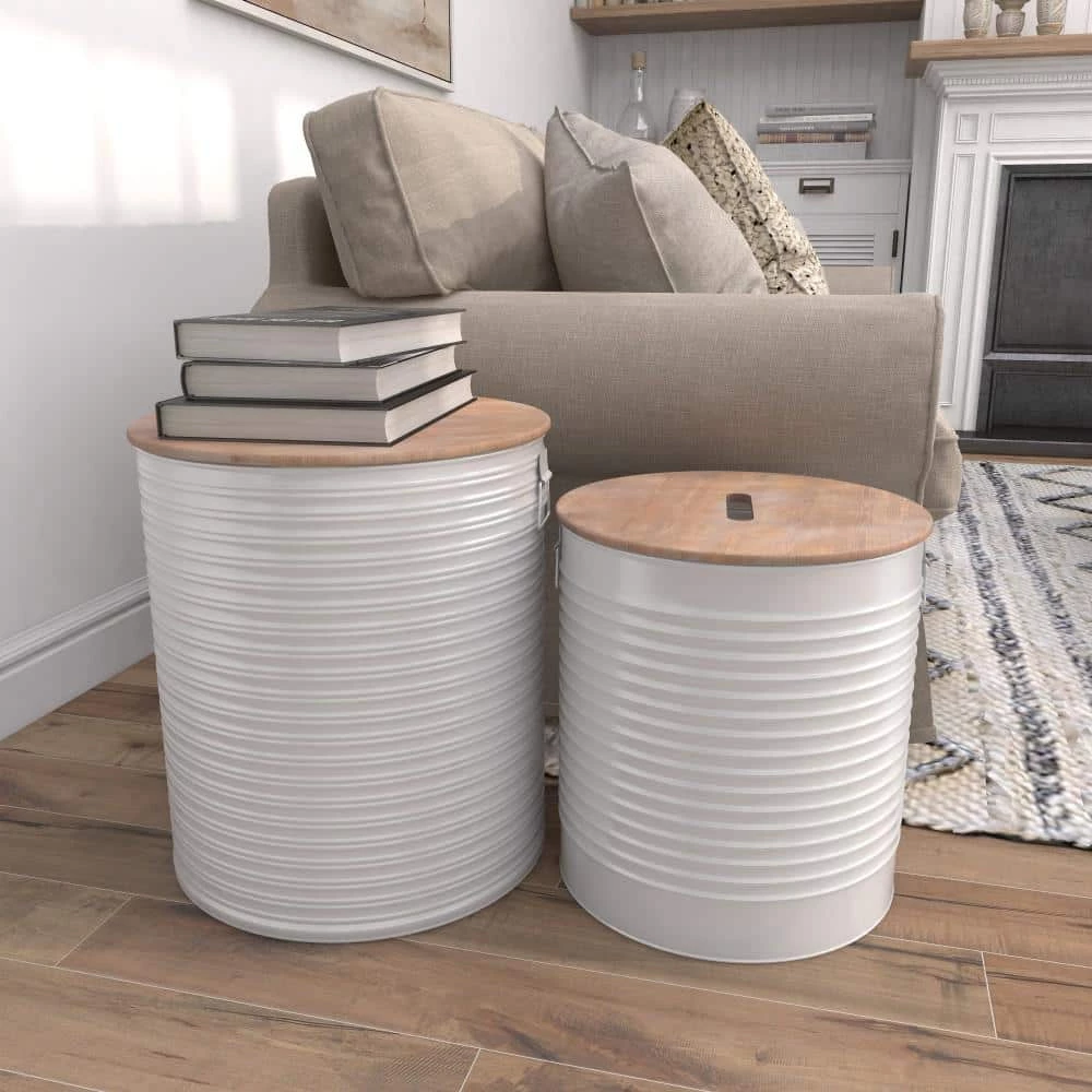 16 in. White 18 in. H Cylinder Metal Accent Table with 2-Pieces by Litton Lane 7 16 in. White 18 in. H Cylinder Metal Accent Table with 2-Pieces by Litton Lane - Image 5