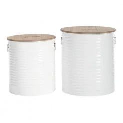 16 in. White 18 in. H Cylinder Metal Accent Table with 2-Pieces by Litton Lane
