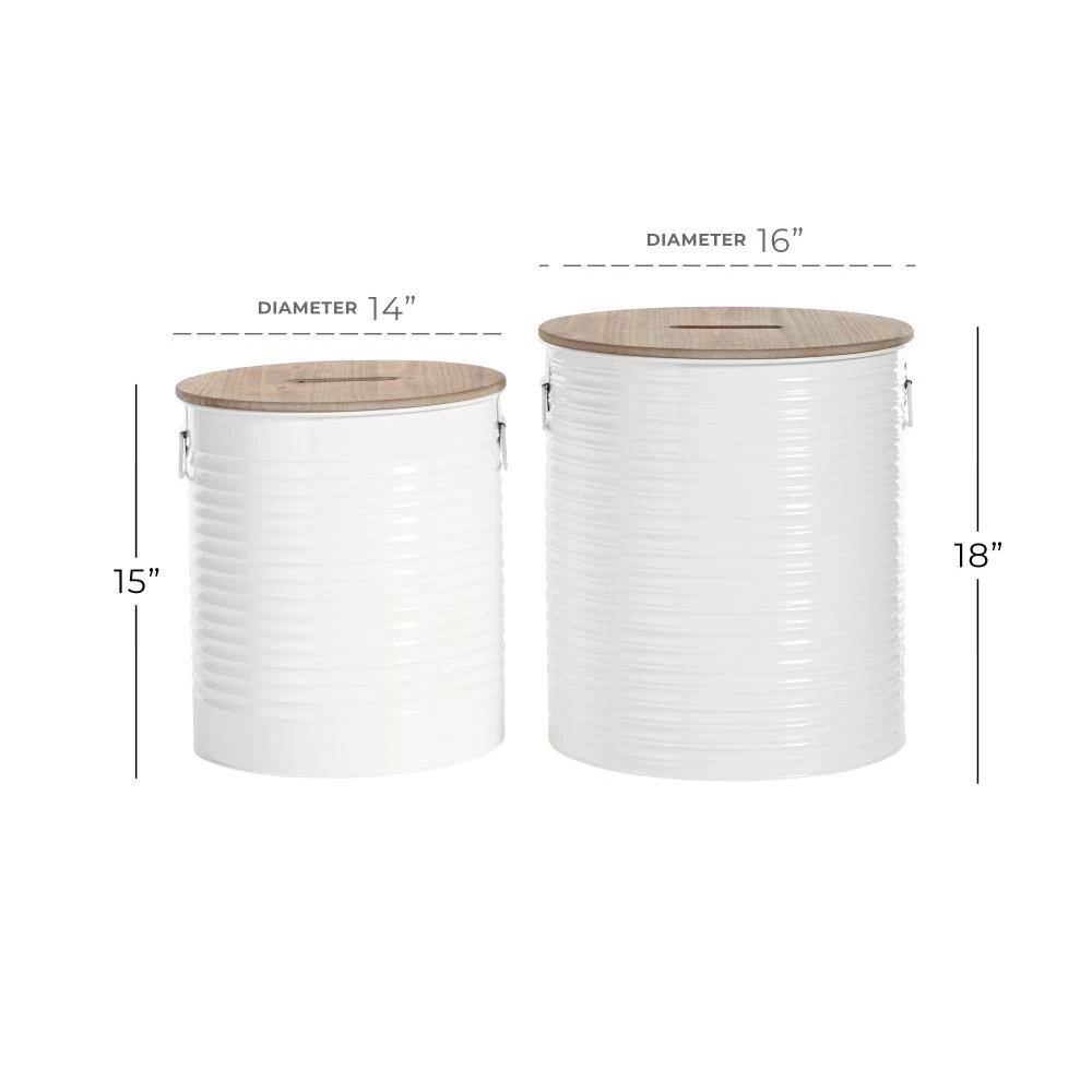 16 in. White 18 in. H Cylinder Metal Accent Table with 2-Pieces by Litton Lane 4 16 in. White 18 in. H Cylinder Metal Accent Table with 2-Pieces by Litton Lane - Image 2