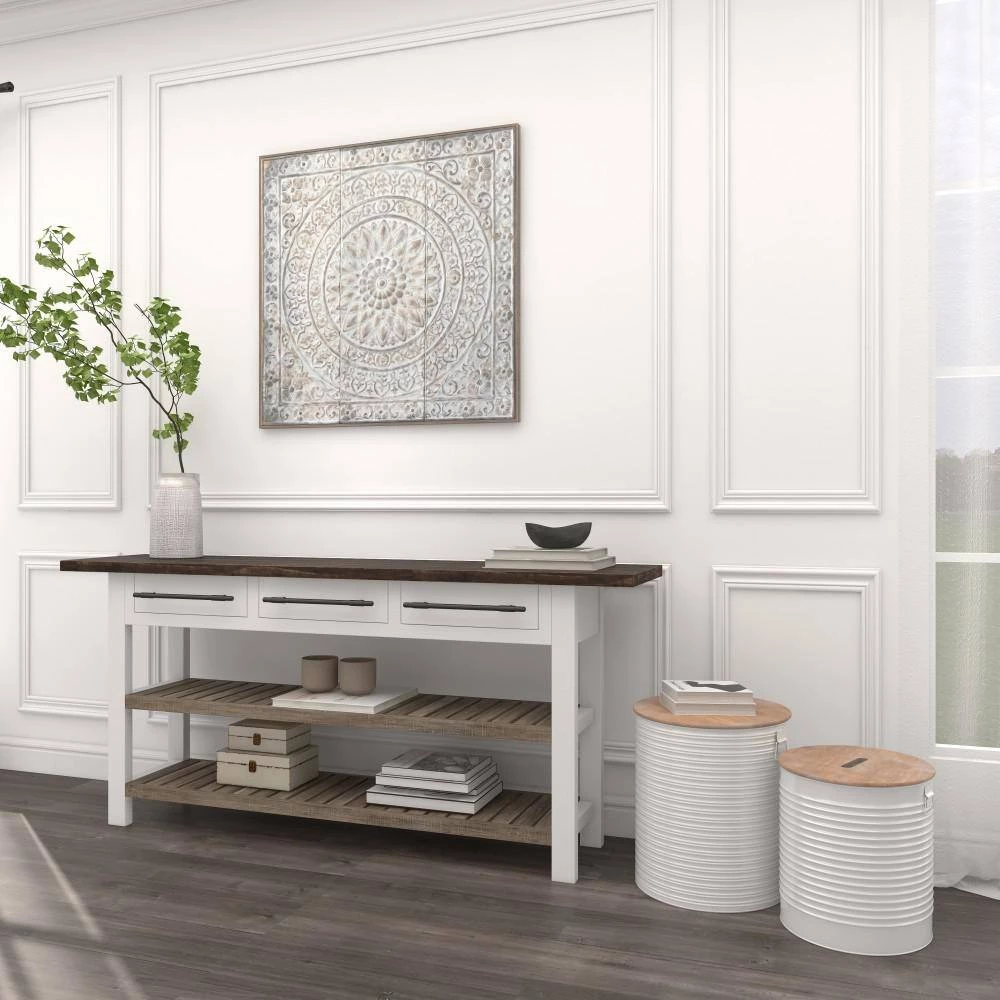 16 in. White 18 in. H Cylinder Metal Accent Table with 2-Pieces by Litton Lane 8 16 in. White 18 in. H Cylinder Metal Accent Table with 2-Pieces by Litton Lane - Image 6