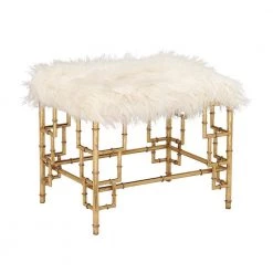 19 in. Gold Metal Stool with Faux Fur by Litton Lane -Outlet Litton Lane Store white litton lane bar stools 65571 4f 1000