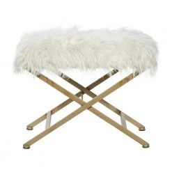 Modern White and Silver Rectangular Fur Ottoman by Litton Lane -Outlet Litton Lane Store white litton lane bar stools 85473 1f 1000