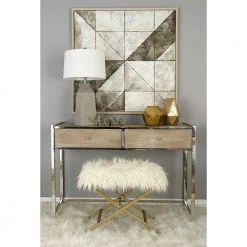 Modern White and Silver Rectangular Fur Ottoman by Litton Lane -Outlet Litton Lane Store white litton lane bar stools 85473 31 1000