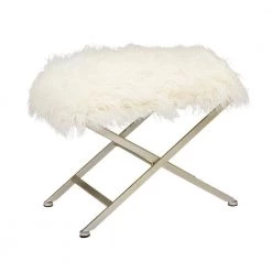Modern White and Silver Rectangular Fur Ottoman by Litton Lane -Outlet Litton Lane Store white litton lane bar stools 85473 4f 1000