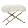 Modern White and Silver Rectangular Fur Ottoman by Litton Lane -Outlet Litton Lane Store white litton lane bar stools 85473 64 1000