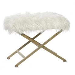 Modern White and Silver Rectangular Fur Ottoman by Litton Lane