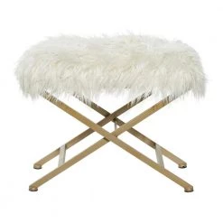 Modern White and Silver Rectangular Fur Ottoman by Litton Lane -Outlet Litton Lane Store white litton lane bar stools 85473 66 1000