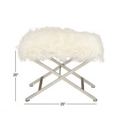 Modern White and Silver Rectangular Fur Ottoman by Litton Lane -Outlet Litton Lane Store white litton lane bar stools 85473 c3 1000