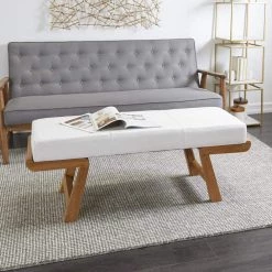 White Bench with Teak Wood 19 in. x 50 in. x 16 in. by Litton Lane -Outlet Litton Lane Store white litton lane bedroom benches 042860 31 1000