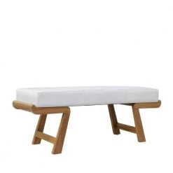 White Bench with Teak Wood 19 in. x 50 in. x 16 in. by Litton Lane