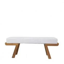 White Bench with Teak Wood 19 in. x 50 in. x 16 in. by Litton Lane -Outlet Litton Lane Store white litton lane bedroom benches 042860 66 1000