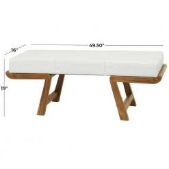White Bench with Teak Wood 19 in. x 50 in. x 16 in. by Litton Lane -Outlet Litton Lane Store white litton lane bedroom benches 042860 c3 1000