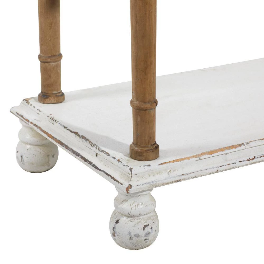 75 in. White Wood 5 Tier Shelf Rectangle Distressed Open Shelving Unit with Brown Spindle Sides and Ball Feet by Litton Lane 7 75 in. White Wood 5 Tier Shelf Rectangle Distressed Open Shelving Unit with Brown Spindle Sides and Ball Feet by Litton Lane - Image 5