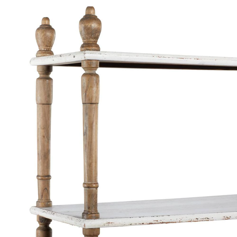 75 in. White Wood 5 Tier Shelf Rectangle Distressed Open Shelving Unit with Brown Spindle Sides and Ball Feet by Litton Lane 5 75 in. White Wood 5 Tier Shelf Rectangle Distressed Open Shelving Unit with Brown Spindle Sides and Ball Feet by Litton Lane - Image 3