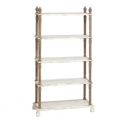 75 in. White Wood 5 Tier Shelf Rectangle Distressed Open Shelving Unit with Brown Spindle Sides and Ball Feet by Litton Lane