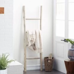 59 in. White Teak Wood Ladder by Litton Lane -Outlet Litton Lane Store white litton lane bookcases bookshelves 21669 31 1000