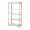 55 in. White Wood 5 Tier Shelf Rectangle Distressed Open Shelving Unit with Carved Spindle Sides and Mesh Shelves by Litton Lane
