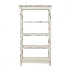 55 in. White Wood 5 Tier Shelf Rectangle Distressed Open Shelving Unit with Carved Spindle Sides and Mesh Shelves by Litton Lane -Outlet Litton Lane Store white litton lane bookcases bookshelves 44419 66 1000
