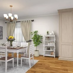 55 in. White Wood 5 Tier Shelf Rectangle Distressed Open Shelving Unit with Carved Spindle Sides and Mesh Shelves by Litton Lane -Outlet Litton Lane Store white litton lane bookcases bookshelves 44419 76 1000