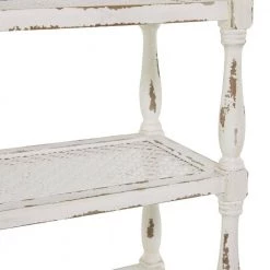 55 in. White Wood 5 Tier Shelf Rectangle Distressed Open Shelving Unit with Carved Spindle Sides and Mesh Shelves by Litton Lane -Outlet Litton Lane Store white litton lane bookcases bookshelves 44419 a0 1000