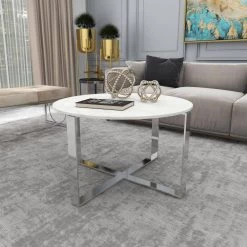 31 in. White Round Ceramic Modern Coffee Table by Litton Lane -Outlet Litton Lane Store white litton lane coffee tables 57340 44 1000