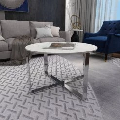 31 in. White Round Ceramic Modern Coffee Table by Litton Lane -Outlet Litton Lane Store white litton lane coffee tables 57340 4f 1000