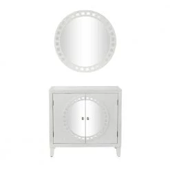 31 in. Silver Wood Contemporary Console Cabinet With Mirror ( Set of 2) by Litton Lane