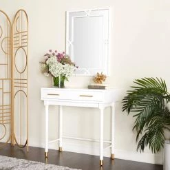 31 In. White Wood Traditional Vanity with Mirror (Set of 2) by Litton Lane -Outlet Litton Lane Store white litton lane console tables 040633 31 1000