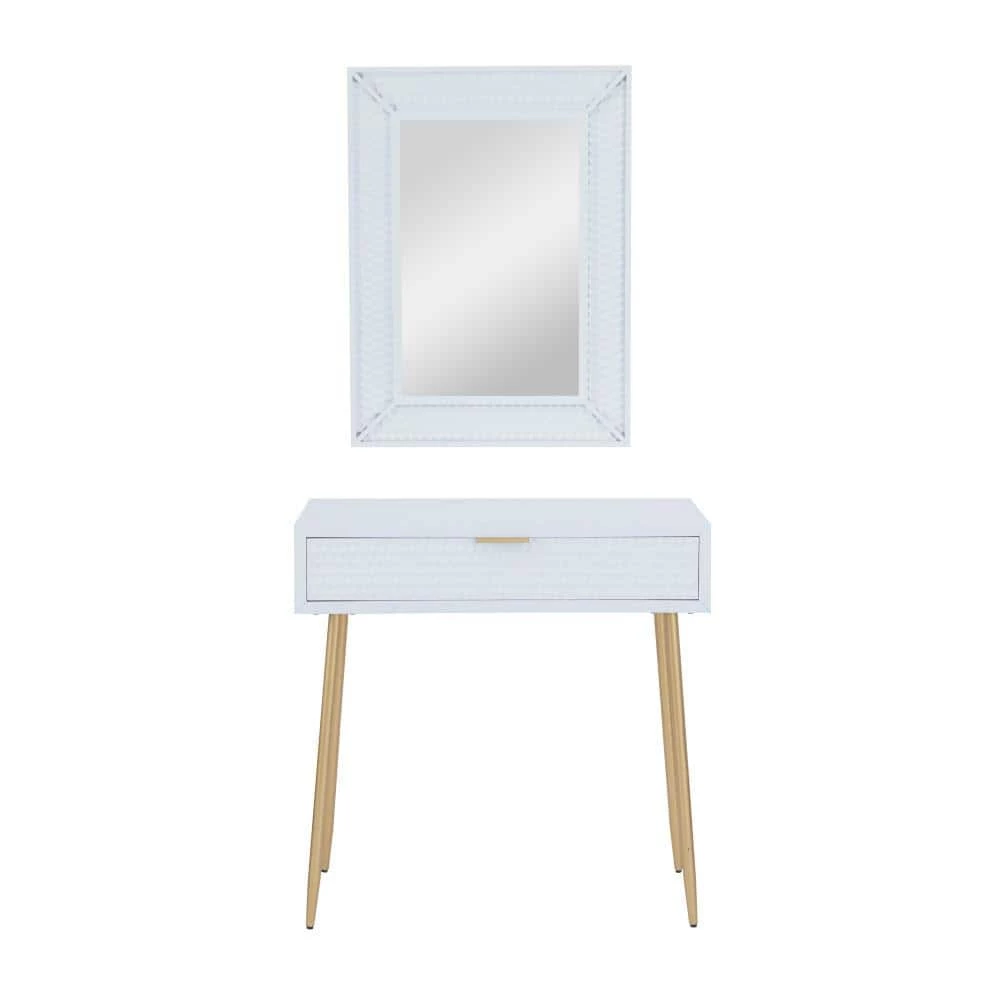 31 In. White Wood Contemporary Vanity with Mirror (Set of 2) by Litton Lane 3 31 In. White Wood Contemporary Vanity with Mirror (Set of 2) by Litton Lane