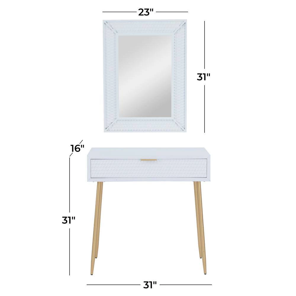 31 In. White Wood Contemporary Vanity with Mirror (Set of 2) by Litton Lane 11 31 In. White Wood Contemporary Vanity with Mirror (Set of 2) by Litton Lane - Image 9